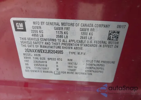 2018 Chevrolet Equinox Premier из США, поврежденный, VIN 2GNAXWEX2J6204985